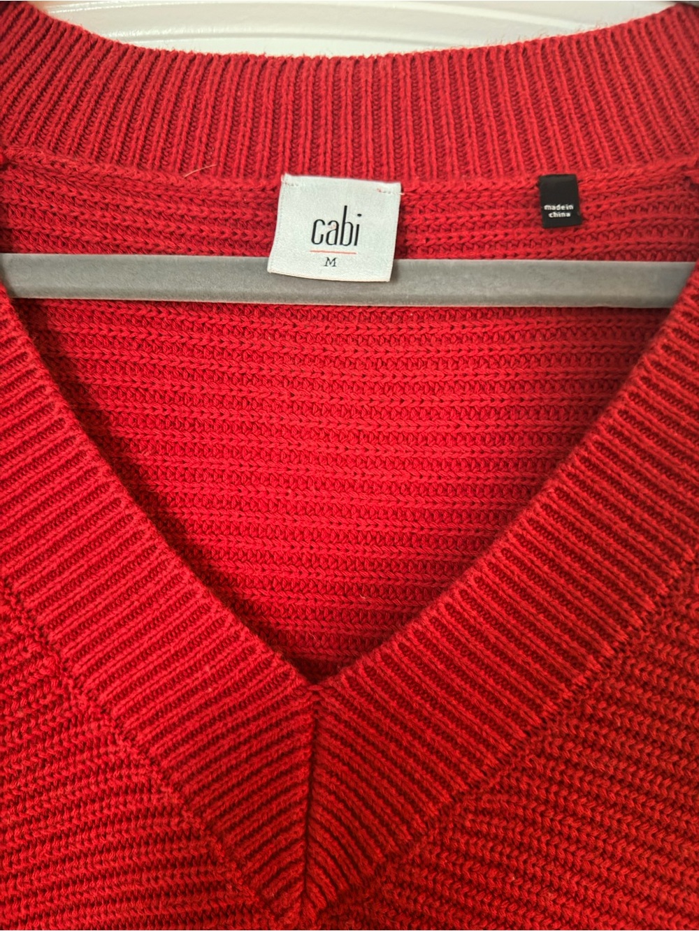 CAbi Bright Red V-Neck Cable Sleeve Sweater - Picture 2 of 5